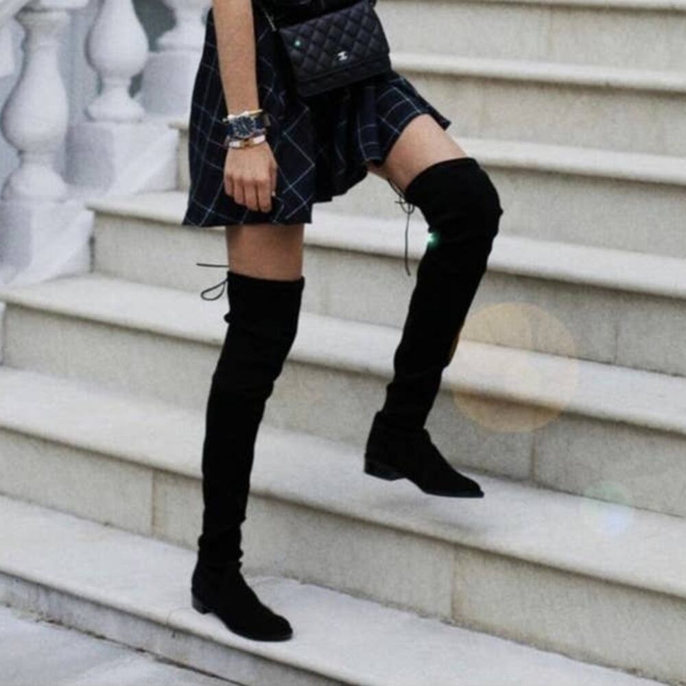 Stuart Weitzman Lowland Black Suede Over The Knee Boots Size 7.5 Womens Preowned - Picture 2 of 13